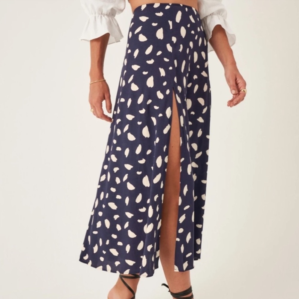 Reformation Navy and White Patterned Skirt